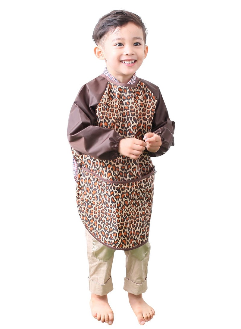 Plie Kids Painting Apron â€“ Waterproof Long Sleeve Art Smock for Toddlers & Preschoolers, Messy Play, Baking, Crafts, Cooking, Sensory Activities (Ages 1â€“10), Brown Animal (10-M) - Image 2